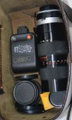 A cased vintage 35mm Chinon camera with
