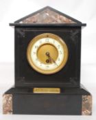 A Victorian slate and marble mantel cloc