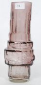 A mid 20th century Whitefriars style textured aubergine Hoop vase in the manner of Geoffrey Baxter
