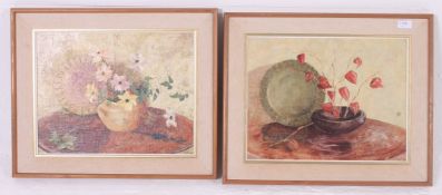 A pair of 1970's retro still life oil pa