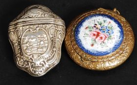A Victorian enamel hanging compact with