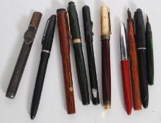 A collection of fountain pens to include a Watermans Skywriter, Myers fountain pen, Platignum,