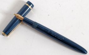 A Vintage Parker  ' Slimfold ' blue with gold trim Fountain Pen having a 14ct Gold Nib.