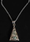 A silver and opalite triangular shaped pendant necklace. Total weight 4.3g.
