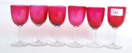 A run of 6 believed late 19th century cranberry bowls - drinking glasses.