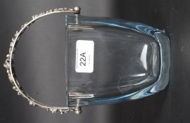 A mid century Danish silver blue tinged art glass ice bucket by Aage Weimar ( Copenhagen 1937 -