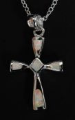 A silver and opalite crucifix necklace on silver chain. Total weight 5.4g.