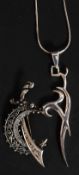 2 ladies silver brooches, one of Arabic form with crescent moon and sword,