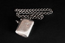 Edwardian Silver Vesta Case & Attached Silver Albert Chain, Hallmark Birmingham 1909. 43 gram.