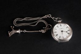 Victorian Silver Ornate Cased Open Faced Pocket Watch With White Porcelain Dial Hallmarked London