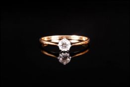 18ct Gold Single Stone Diamond Ring, Set With A Round Cut Diamond, Estimated .25cts, Stamped 18ct,