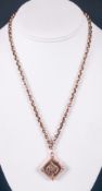 Antique 9ct Gold Belcher Chain with Attached 9ct Gold Hinged Locket Set with Seed Pearls. Engraved