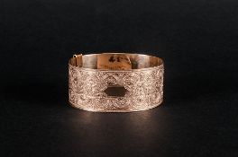 Antique 9ct Gold Front & Back Ornate Chased Bangle marked 9ct gold. Front & back.