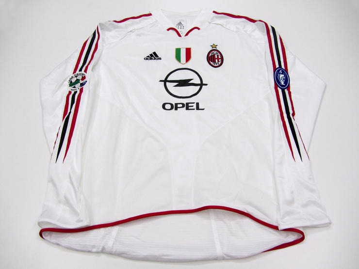 Kaka: a white AC Milan No.22 away jersey, long-sleeved, Lega Calcio Serie A TIM & 6 times European