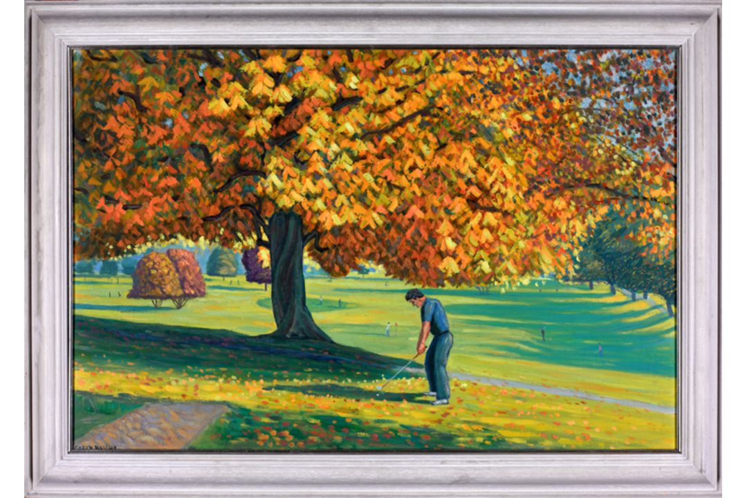 Gerry Wright (contemporary) THE AUTUMN GOLFER signed, oil on canvas, 61 by 91.5cm., 24 by 36in.,