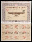 A certificate for the Garden-Tennis Club De Cabourg issued 10th September 1919 complete with 30