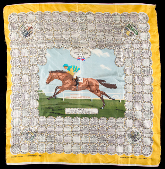 A silk Coronation Derby scarf commemorating the victory of Pinza in 1953