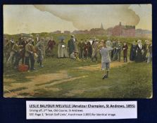 Early St Andrews coloured golfing postcard - titled'Golfing on St Andrews Links'. W & A K
