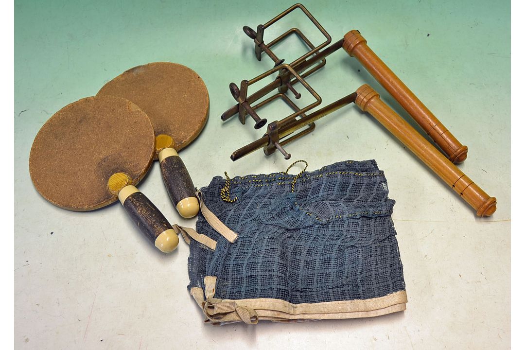 Rare Sykes table tennis set - consisting of two small bats^ marked Sykes "Electric" with cork and