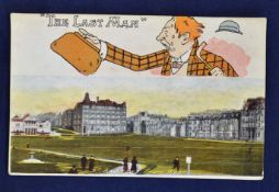 Early St Andrews coloured split golfing postcard - the top is titled 