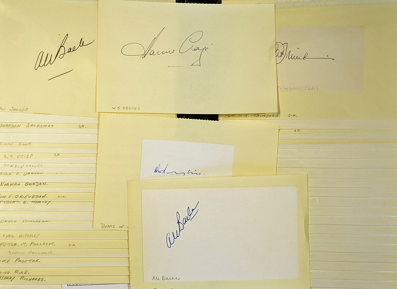 Selection from 1930 South Africa cricket player autographs including A Bacher^ X Balaskas^ D Begbie^