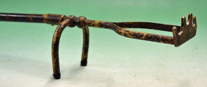 Vintage brass snooker spider rest the brass head screwed to the piece of wood^ some elbow grease