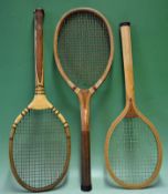 3x Lawn Tennis Rackets ranging from 1930 - 1950 the first is the 