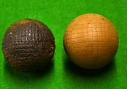 Early unnamed square line pattern gutty golf ball - well used^ numerous strike marks and some