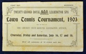 Scarce 1903 Twenty-Second Royal Leamington Spa Lawn Tennis Tournament Programme dated 16^17 and 18th