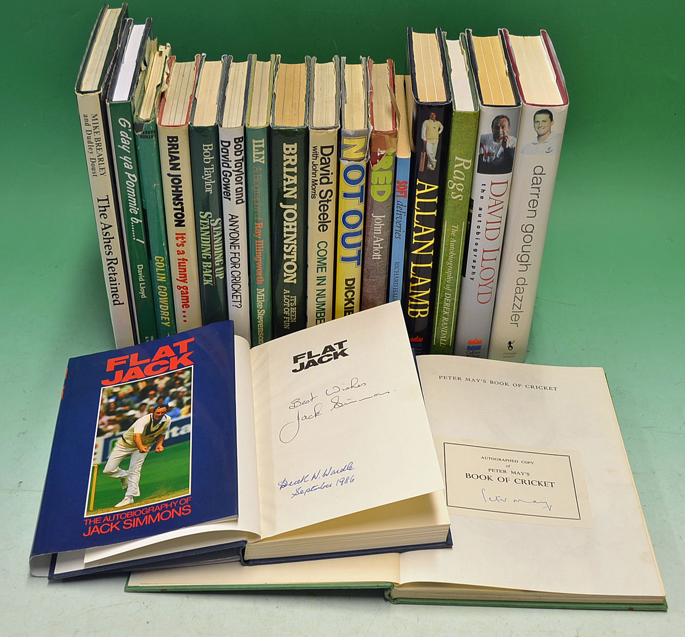 Collection of signed cricket autobiographies to include 1978'Dickie Bird Not Out'^ 1971'Fred