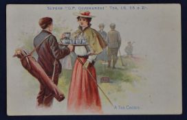 An early coloured golfing advertising postcard for North London Flour & Grain Co. advertising 