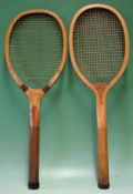 2x Wooden tennis rackets to include a'Cambridge' having a convex wedge^ regular handle^ oval head