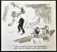 Houghton^ George (1905-1993) - 2 original signed pen and ink golfing cartoon illustrations -