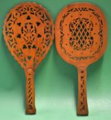 Unique pair of Fretwork design table tennis bats two different styles of bat^ intricate detailed