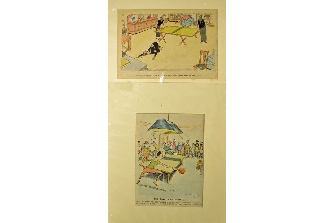 2x Tennis cartoons depicting games from the 1920. Matted