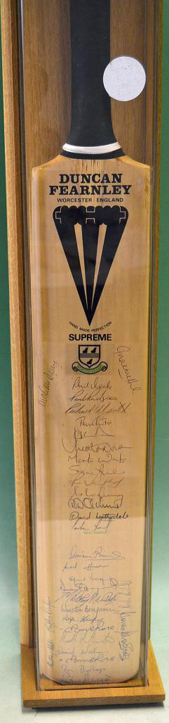 1991 Worcestershire v West Indies Signed Cricket Bat - full size Duncan Fearnley cricket bat