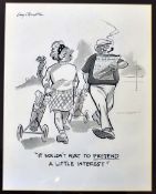 Houghton^ George (1905-1993) - 2 original signed pen and ink golfing cartoon illustrations -