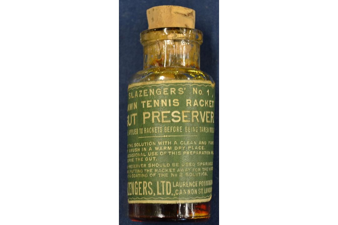 Early Slazengers No. 1 Lawn Tennis Racket Gut Preserver bottle^ measuring 8cm^ contents  solidified