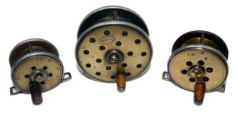 REELS: (3) Set of 3 Heaton's Jardine style brass and ebonite trout fly reels, 3.25