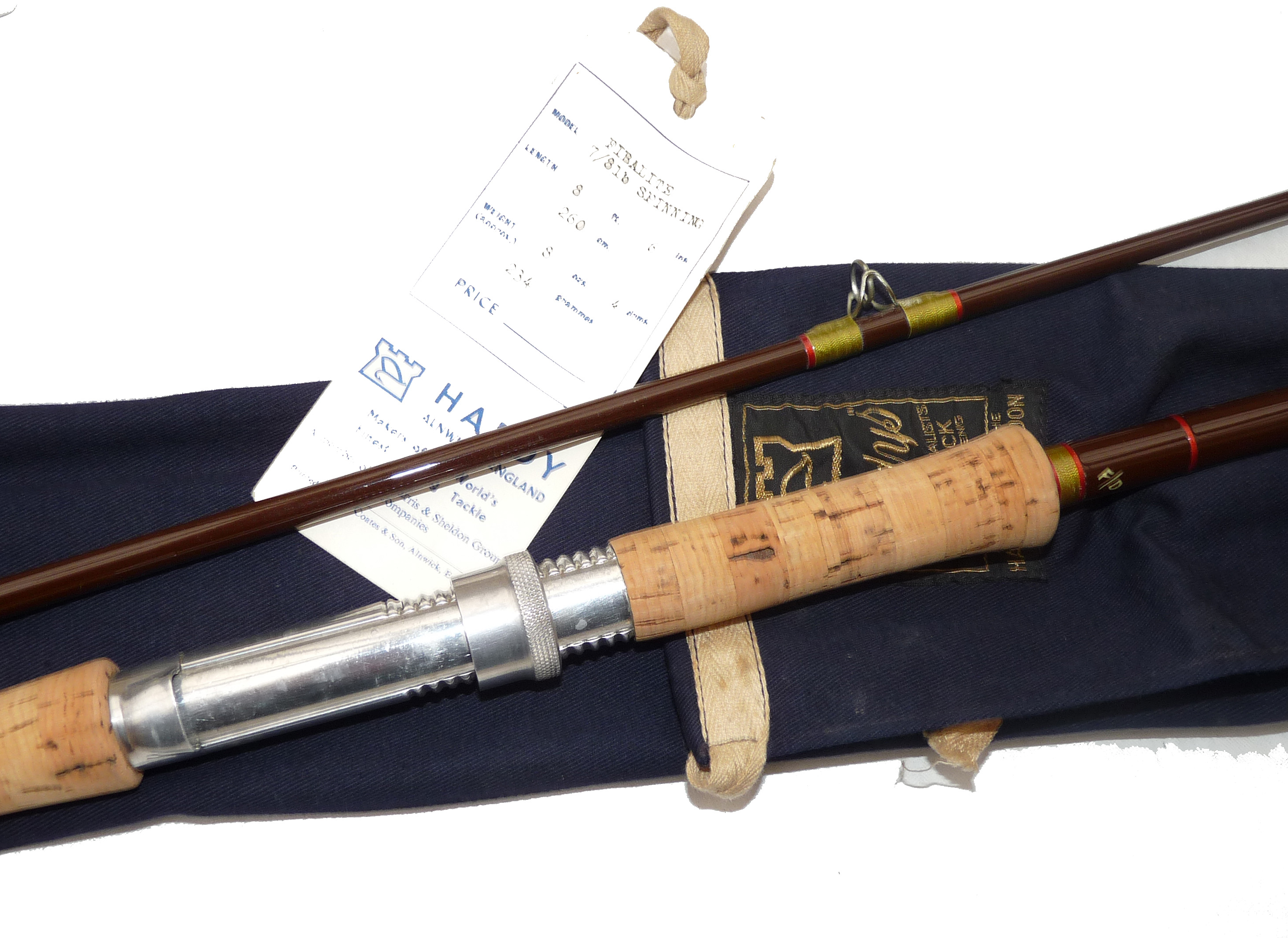 ROD: Hardy Fibalite Spinning  8'6" 2 piece fibre rod,7/8 lb, brown blank, low bridge guides, whipped