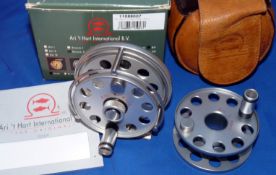 REEL & SPOOL: (2) Ari T'Hart International BV Round 2 silver alloy high tech fly reel, in as new