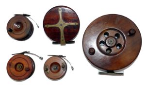 REELS(5): Collection of assorted wood and brass Nottingham reels, incl. a 7.5
