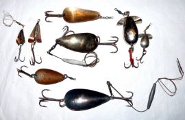 LURES: (8) Collection of early metal spoon and spinner baits, 1.25