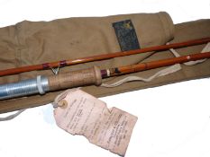 ROD: JS Sharpe of Aberdeen for Farlow 8' 2 piece impregnated cane spinning rod, burgundy whipped low