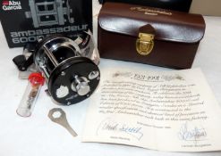 REEL: Abu Ambassadeur 6000C black Anniversary Edition multiplier reel, 1921-1991, 3 screw end plate,