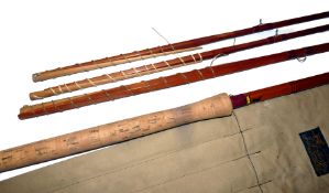 ROD: Sharpe's of Aberdeen 14' 3 piece + correct spare tip, spliced joint cane salmon rod, in fine