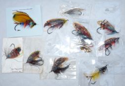 FLIES: (12) Collection of traditionally dressed gut eye salmon flies on black irons, various