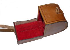 REEL CASE: Fine Hardy block leather fly reel case to take Hardy Perfect wide drum salmon fly reels