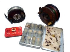REELS (2) & ACCESSORIES: A Zephyr style alloy and wood trotting reel, 3.5