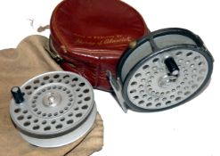 REEL & SPOOL: (2) Hardy The Princess alloy trout fly reel, 2 screw latch with black handle, U shaped